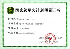 國(guo)家級星火計劃項(xiang)目證書